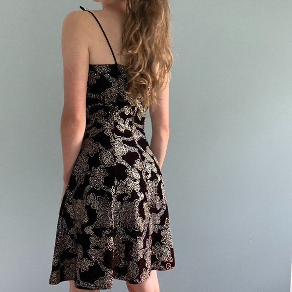 Vintage 90s Velvet Mini Dress, 1990s Brown Sparkly Velour Dress - Picture 9 of 9